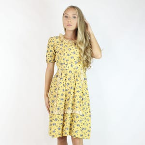 Vintage 40&#39;s Yellow Floral Dress XS X-Small S Small