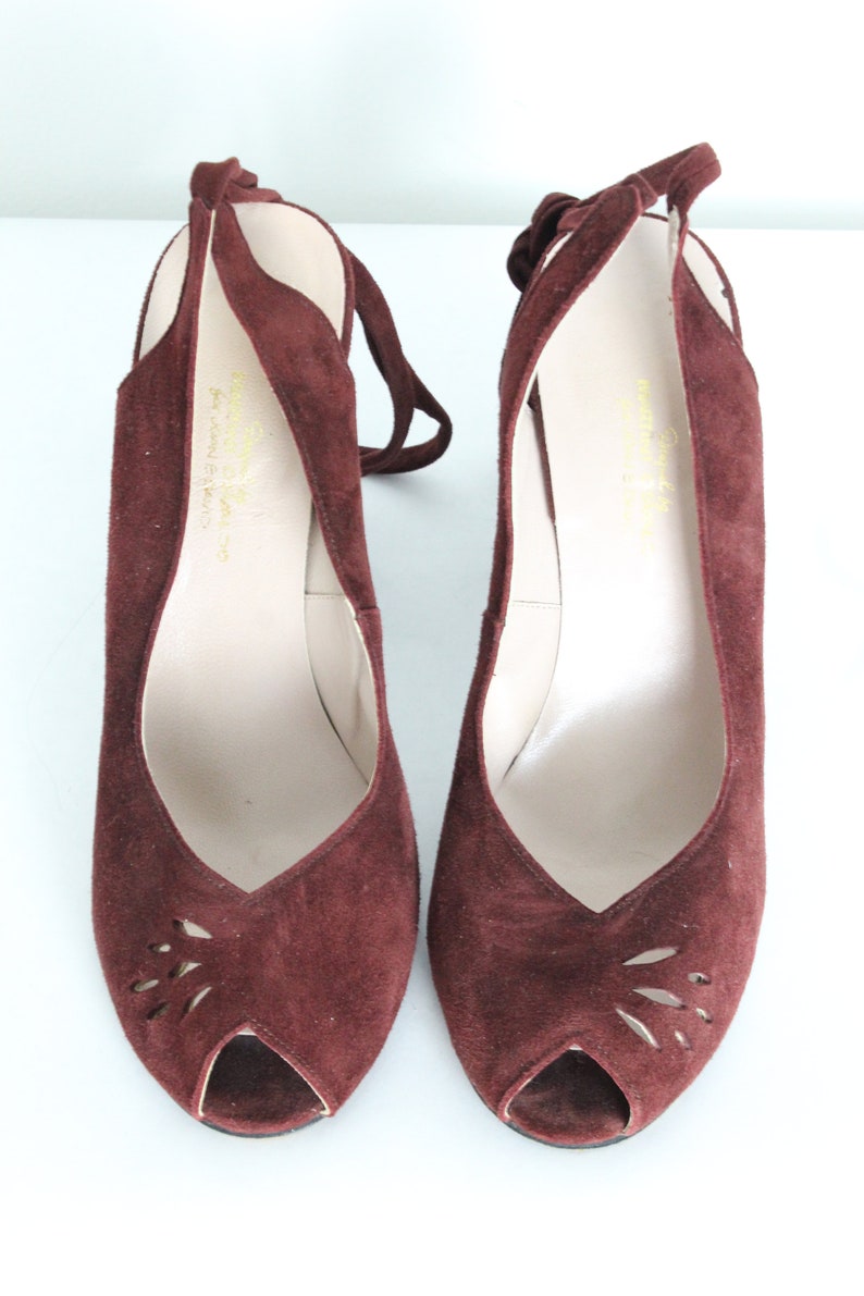 Burgundy Suede Lace Up Pumps 7 image 5