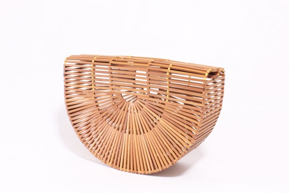 70's Wooden Structural Basket Handbag