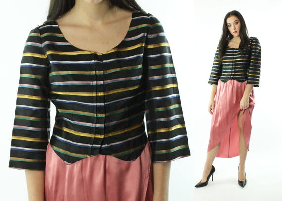 Vintage 40s Cocktail Blouse Striped Satin Cropped