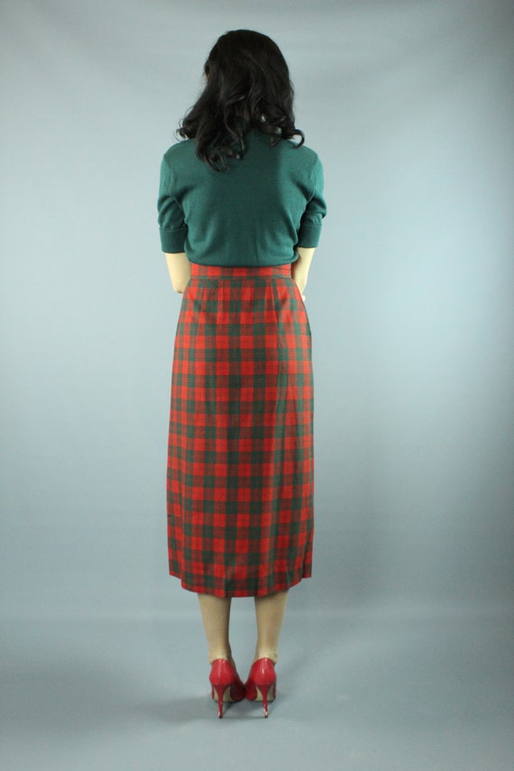 50's Red Green Plaid Pencil Skirt Small S - image 6