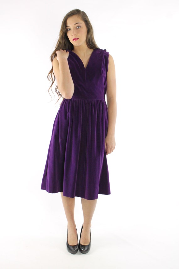 50's Purple Velvet Dress Small S - image 2