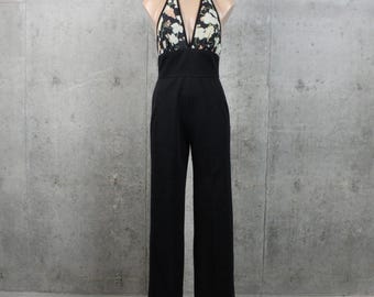 Vintage 70-tals halterneckjumpsuit X-Small XS Deep V