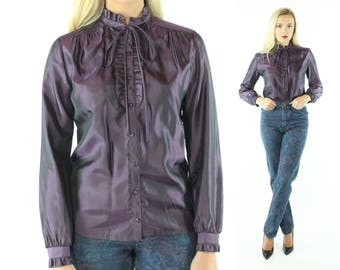 1970's Purple Tuxedo Shirt Medium M