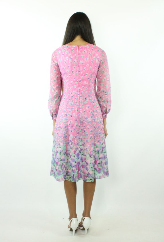 70s Pink Floral Dress Medium M Posh Jay Anderson - image 6