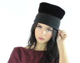 50's 60's Black Pillbox Hat