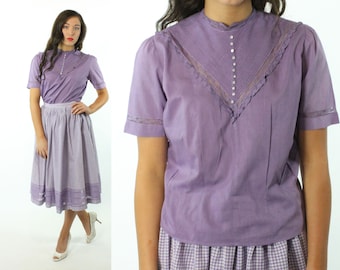 50s Short Sleeve Button Up Blouse Vintage 1950s Medium M