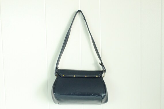 60's Navy Blue Vinyl Handbag Vintage 1960's - image 3