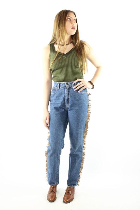 80's Fringe Denim Jeans Medium M - image 2