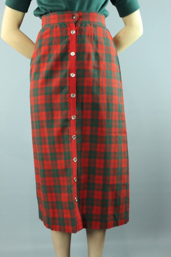 50's Red Green Plaid Pencil Skirt Small S - image 4