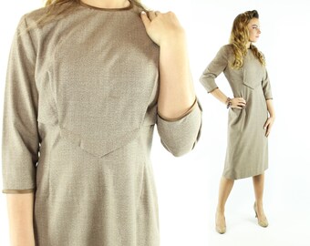 50's Brown Wool Wiggle Dress Medium M