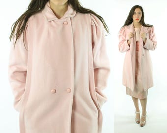 80's Pink Wool Coat Medium M