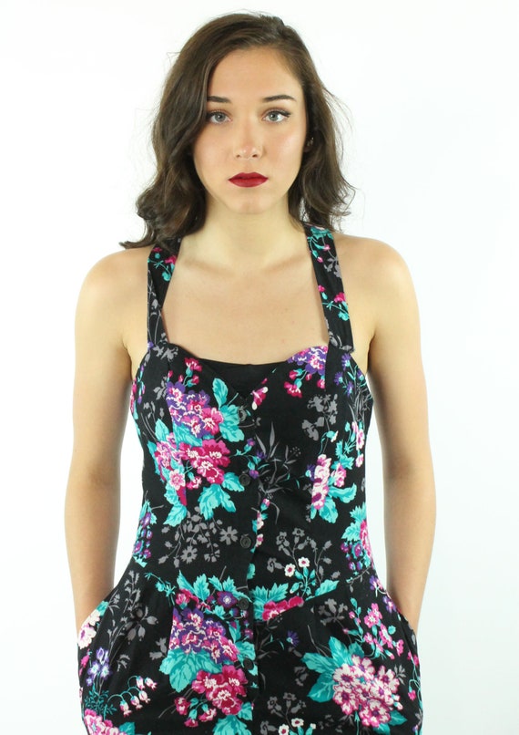 80's Floral Jumpsuit Small S - image 4