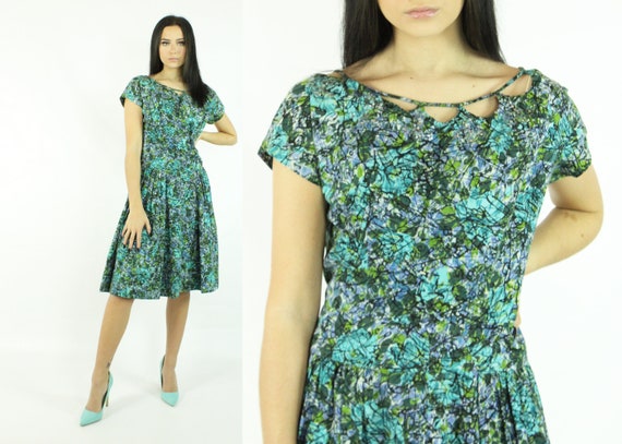 50's Dress Full Skirt Vintage 1950's Large L