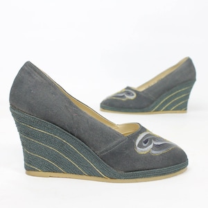 70&#39;s Blue Butterfly Wedges 7.5