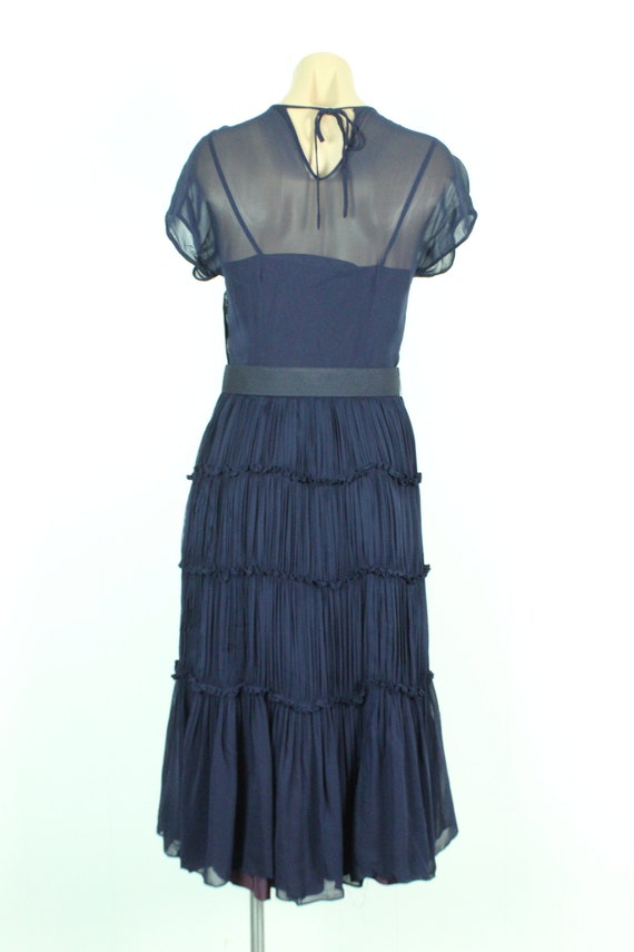 Vintage 40's Navy Blue Chiffon Dress Small S - image 6