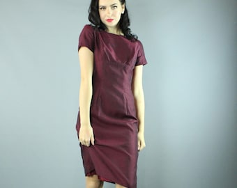 60's Burgundy Sharkskin Wiggle Dress Small S Medium M