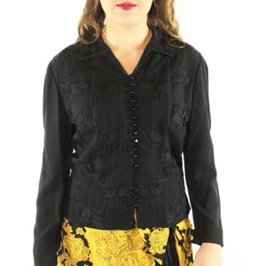 40s Black Long Sleeve Blouse Large
