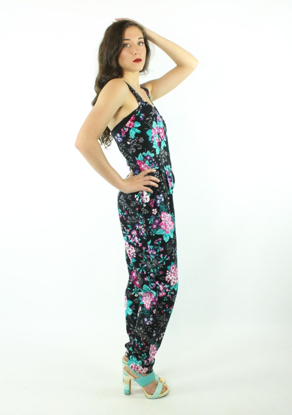 80's Floral Jumpsuit Small S - image 5