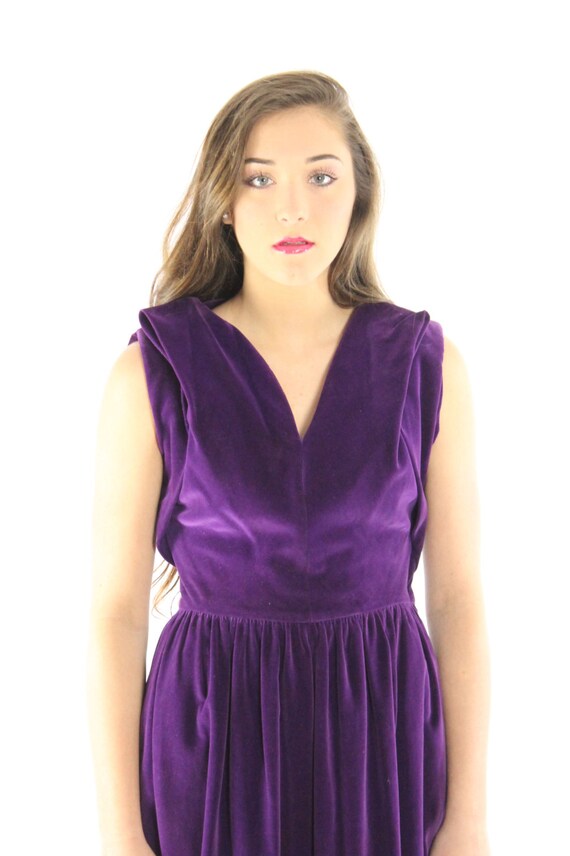 50's Purple Velvet Dress Small S - image 3