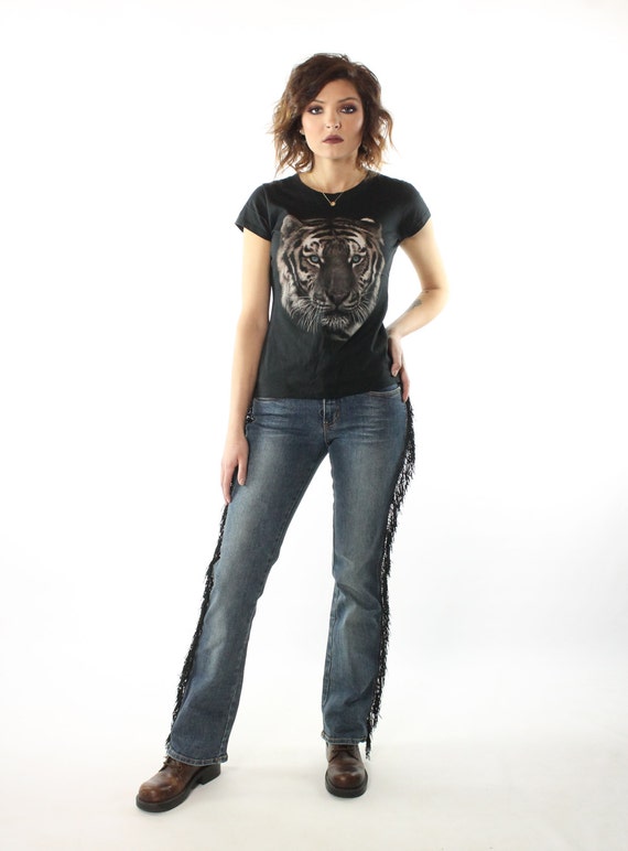 90's Black Fringe Jeans Medium M - image 2