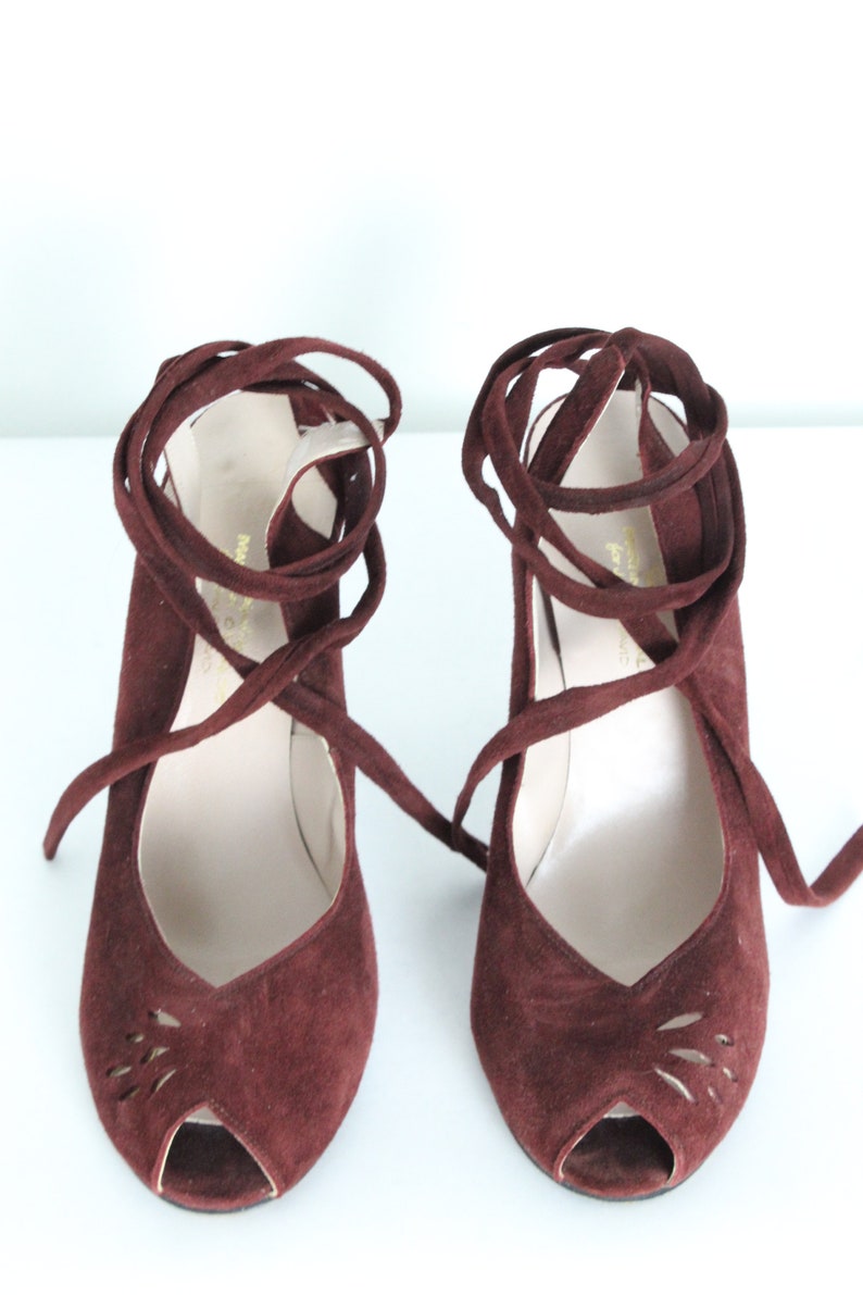 Burgundy Suede Lace Up Pumps 7 image 4