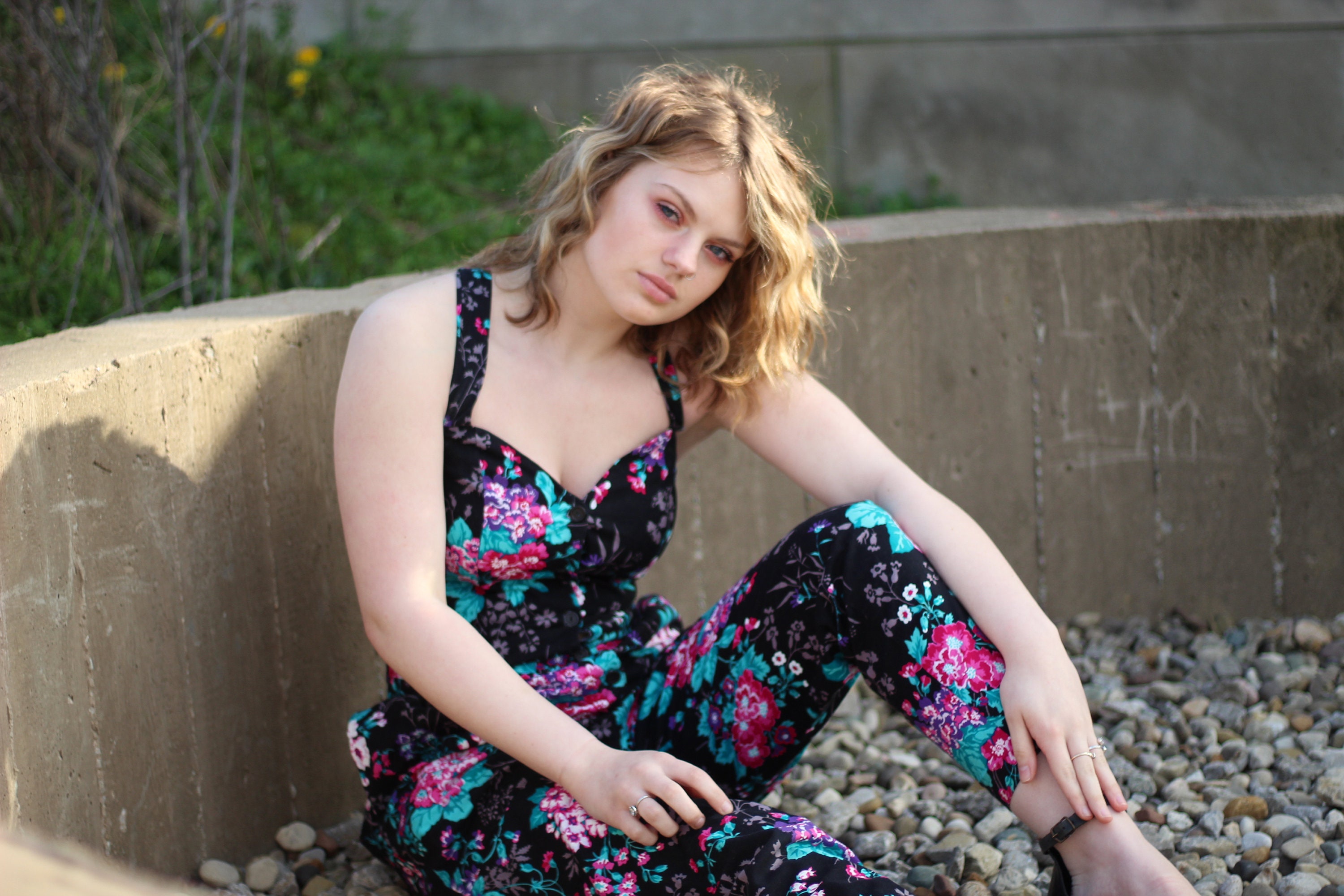 80's Floral Jumpsuit Small S - Etsy