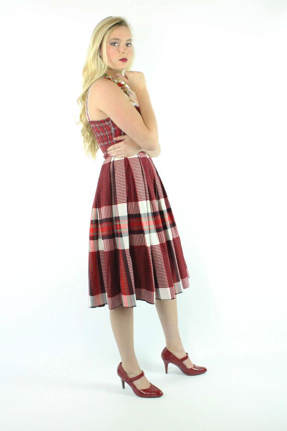 Vintage 50's Full Red Plaid Skirt Small S - image 4