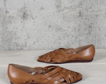 Vintage 80's Naturalizer Huarache Sandals Leather 8.5 8 1/2 Wide