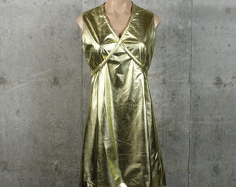 Vintage 60's Gold Mini Dress Medium M Sleeveless