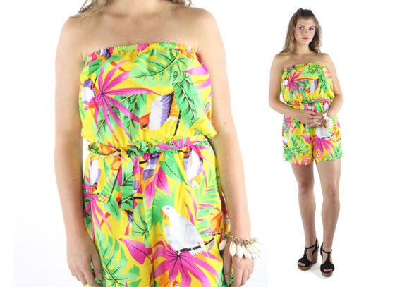 80's Hawaiian Shorts Romper Large L - image 1