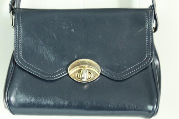 60's Navy Blue Vinyl Handbag Vintage 1960's - image 2