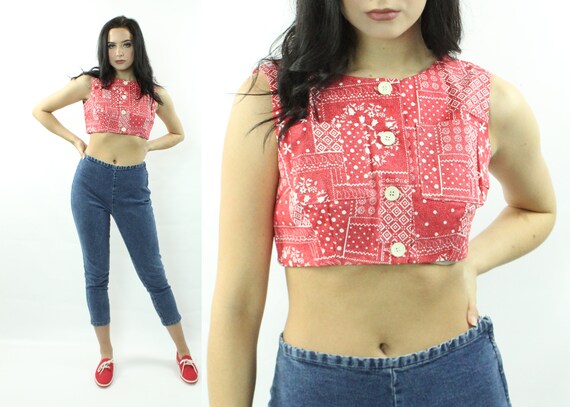 70's Bandana Crop Top Vintage 1970's Small S
