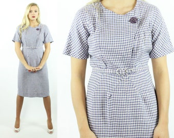 50's Gingham Check Dress Vintage 1950's Medium M