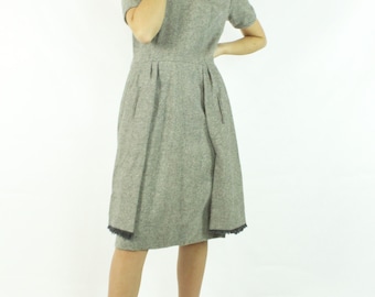 Vestido gris de tweed estilo años 60, talla M.
