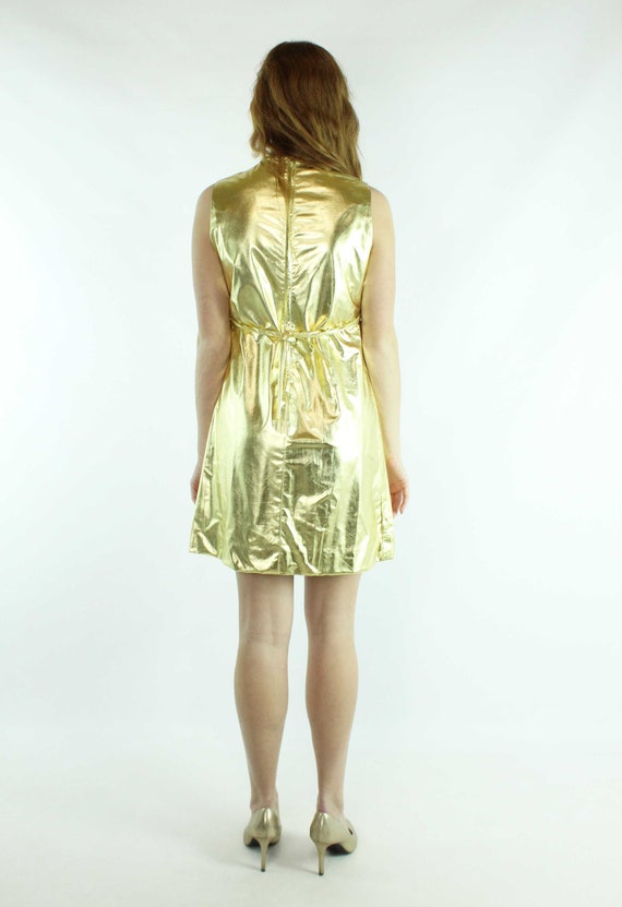 60's Gold Metallic Mini Dress Medium M - image 5