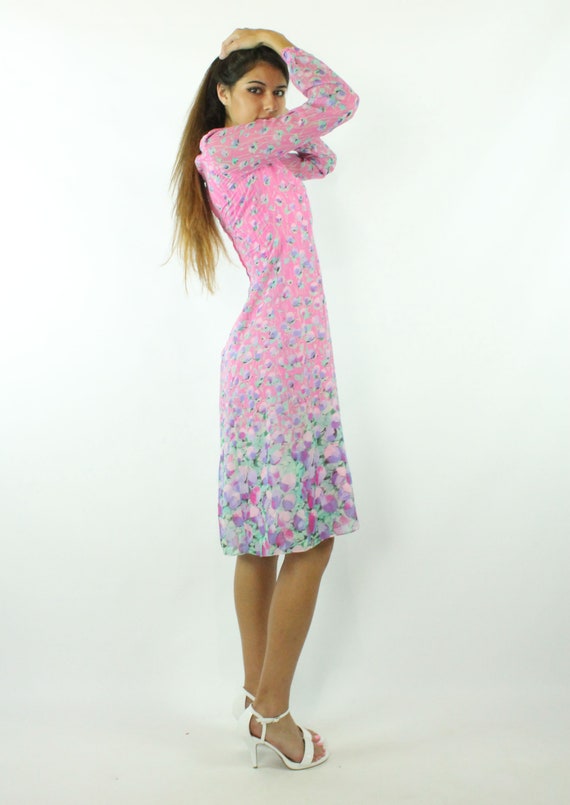 70s Pink Floral Dress Medium M Posh Jay Anderson - image 7