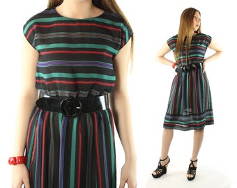 80's Striped Dress Medium M