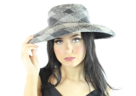 50's Gray Plaid Saucer Hat Vintage 1950's