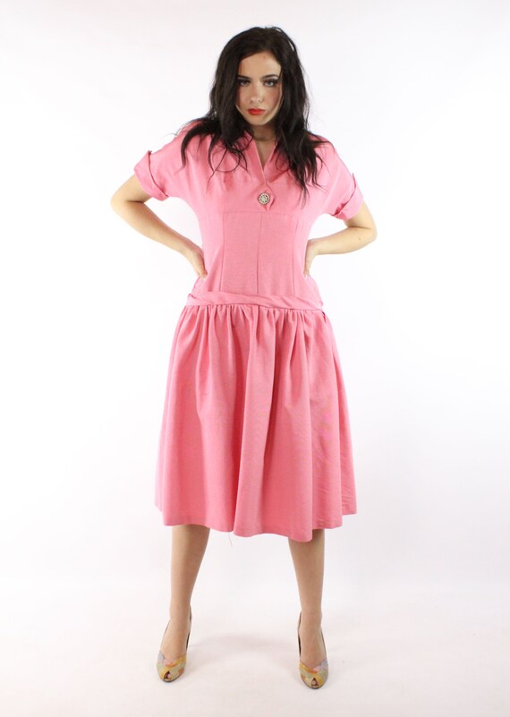 Aldrich Original 40s Black/Pink Party Dress, Short Petal Sleeves 25
