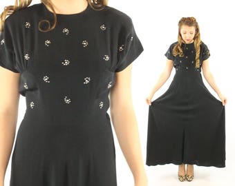 40's Black Cocktail Dress Medium M