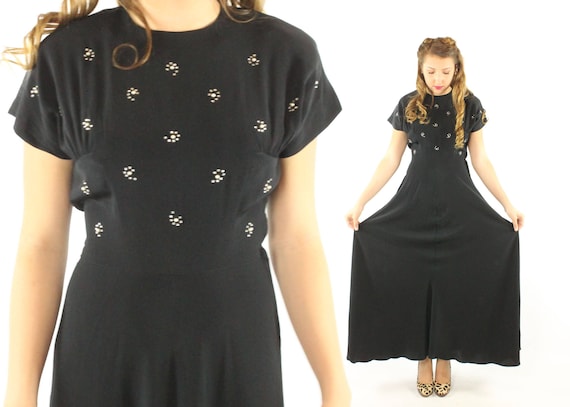 40's Black Cocktail Dress Medium M - image 1