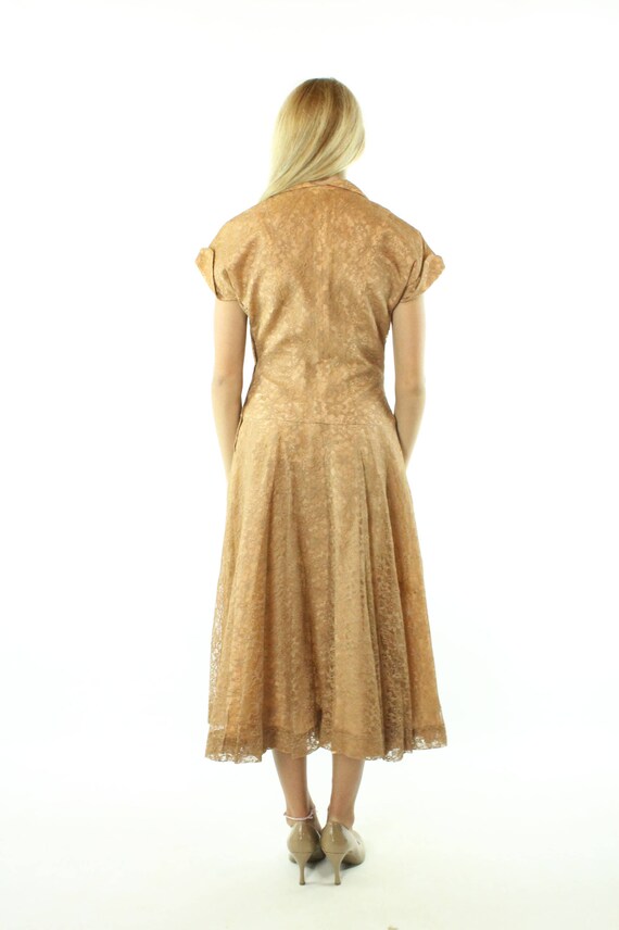 50's Brown Lace Party Dress Small S - image 5