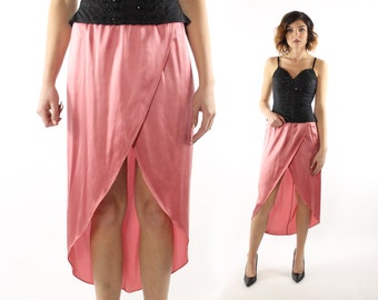 80's Pink Silk Wrap Skirt XS Small S