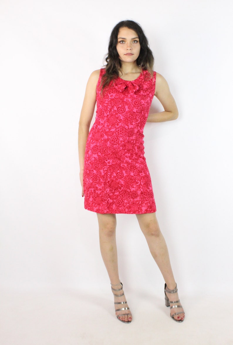 60's Pink Floral Mini Dress Small S image 2