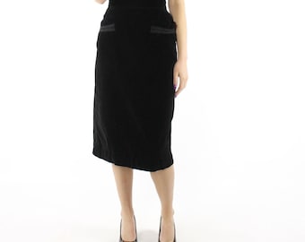 50's Black Velvet Pencil Skirt Small S