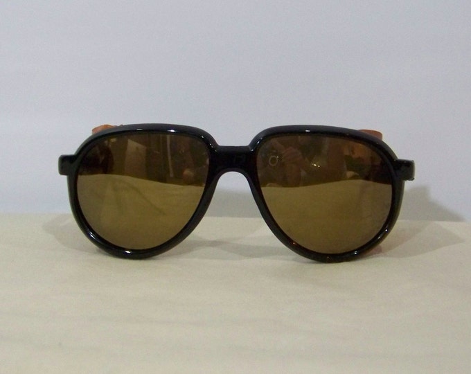 80s Mirrored BOLLE Aviator Sunglasses Leather Sides FRANCE Etsy