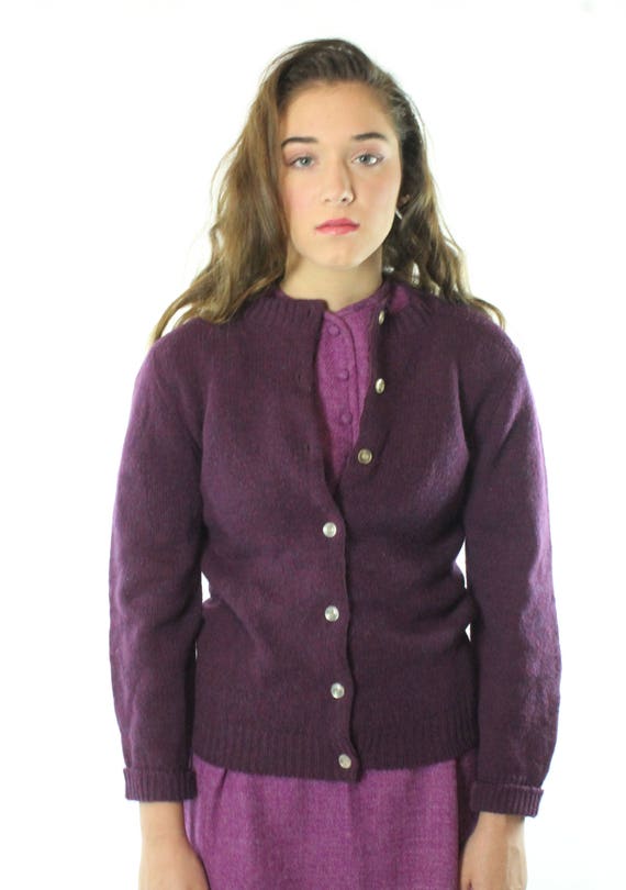 Plum Cardigan Sweater Wool Small - image 3