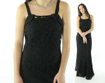 30's Black Lace Cocktail Dress Small S