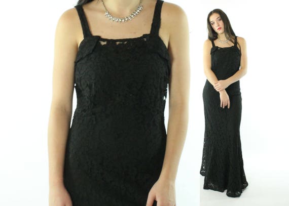 30's Black Lace Cocktail Dress Small S - image 1